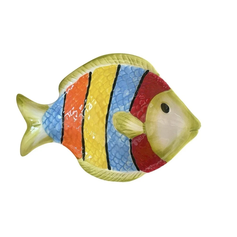 Pier 1 Imports Fish Plates Dishes Colorful Figural Beach‎ Coastal Summer Decor